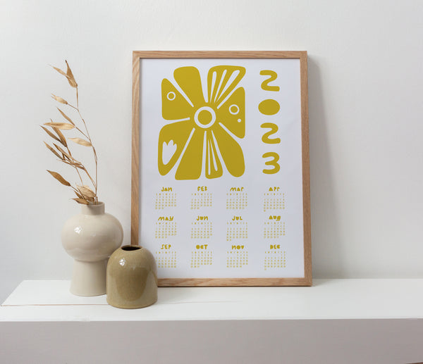 Modern Flower Poster Calendar Yellow 2023