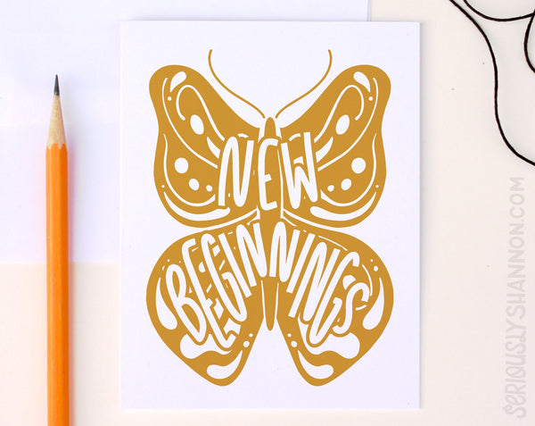 New Beginnings Butterfly Card - Gold