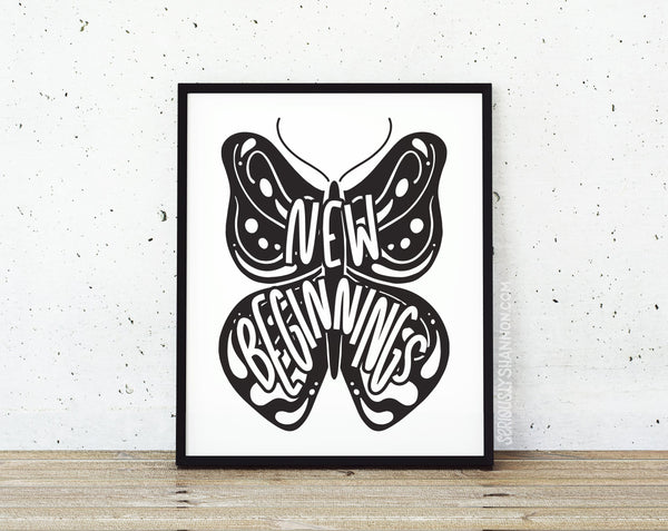New Beginnings Butterfly Print - Black & White