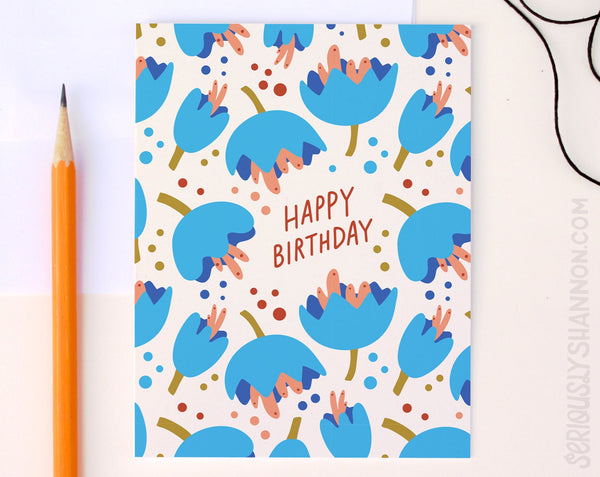 Blue Flower Pattern Birthday Card