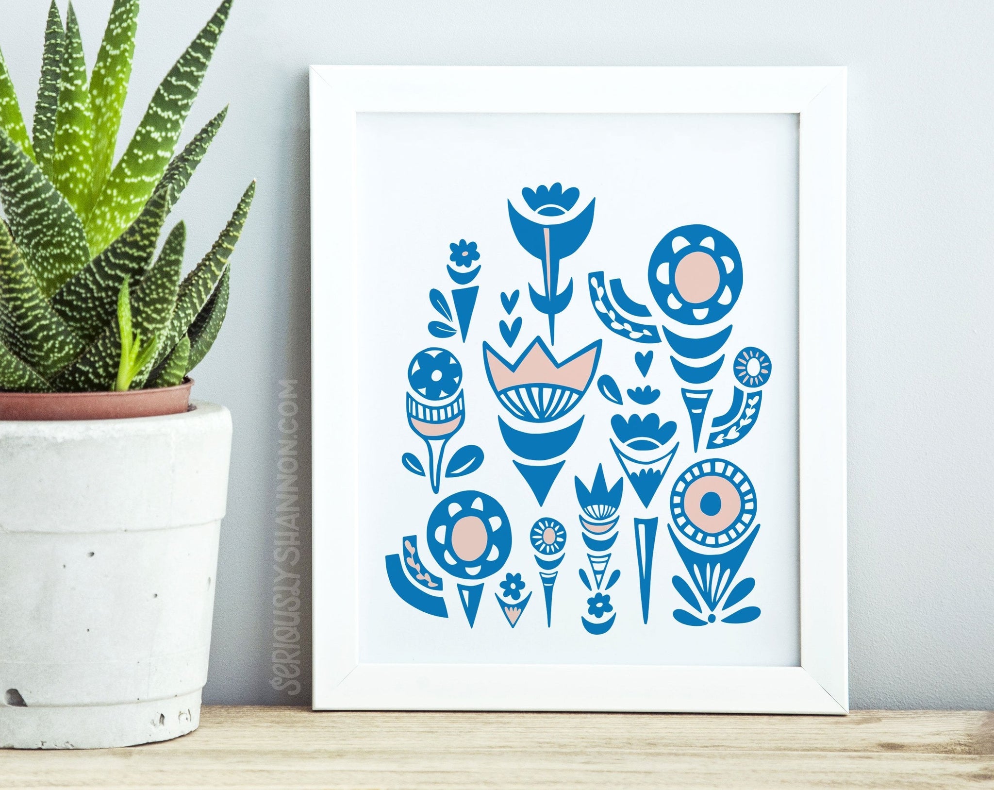 Cute Flower Pattern Art Print Blue
