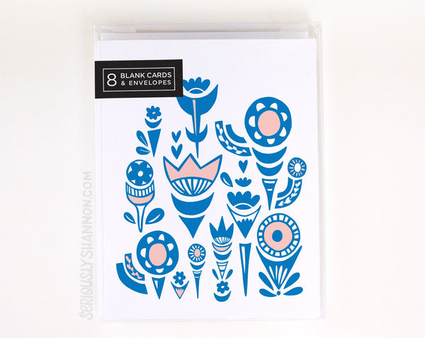 Cute Flower Pattern Notecard Set Blue