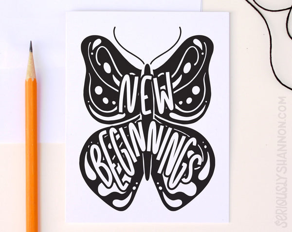 New Beginnings Butterfly Card - Black and White