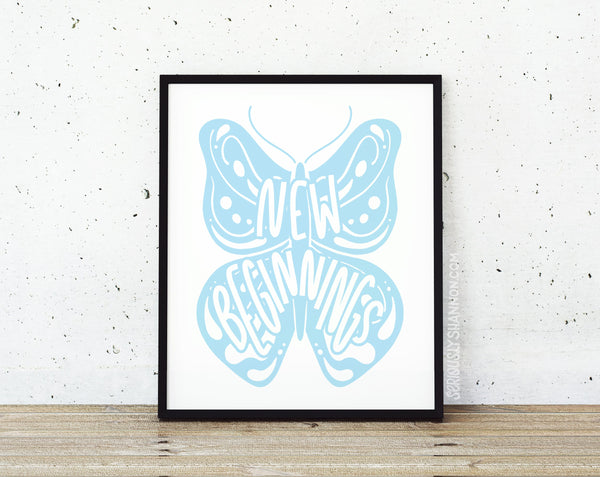 New Beginnings Butterfly Print - Light Blue