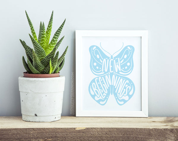 New Beginnings Butterfly Print - Light Blue