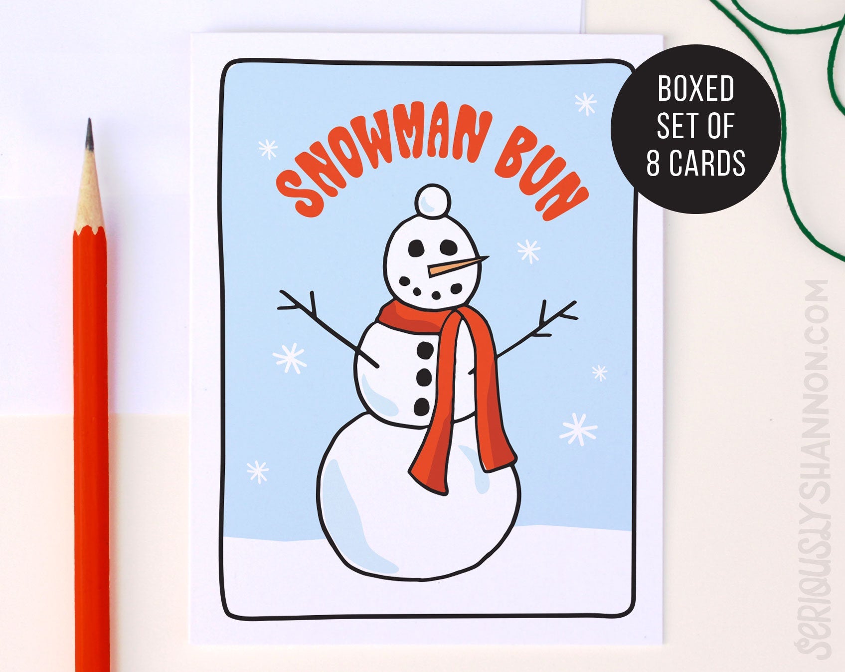 Snowman Bun Holiday Cards Set of 8